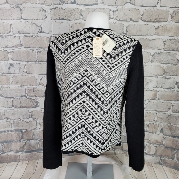 Lucky Brand Black White Knit Zip Front Cardigan XL Chevron Pattern - Picture 9 of 14